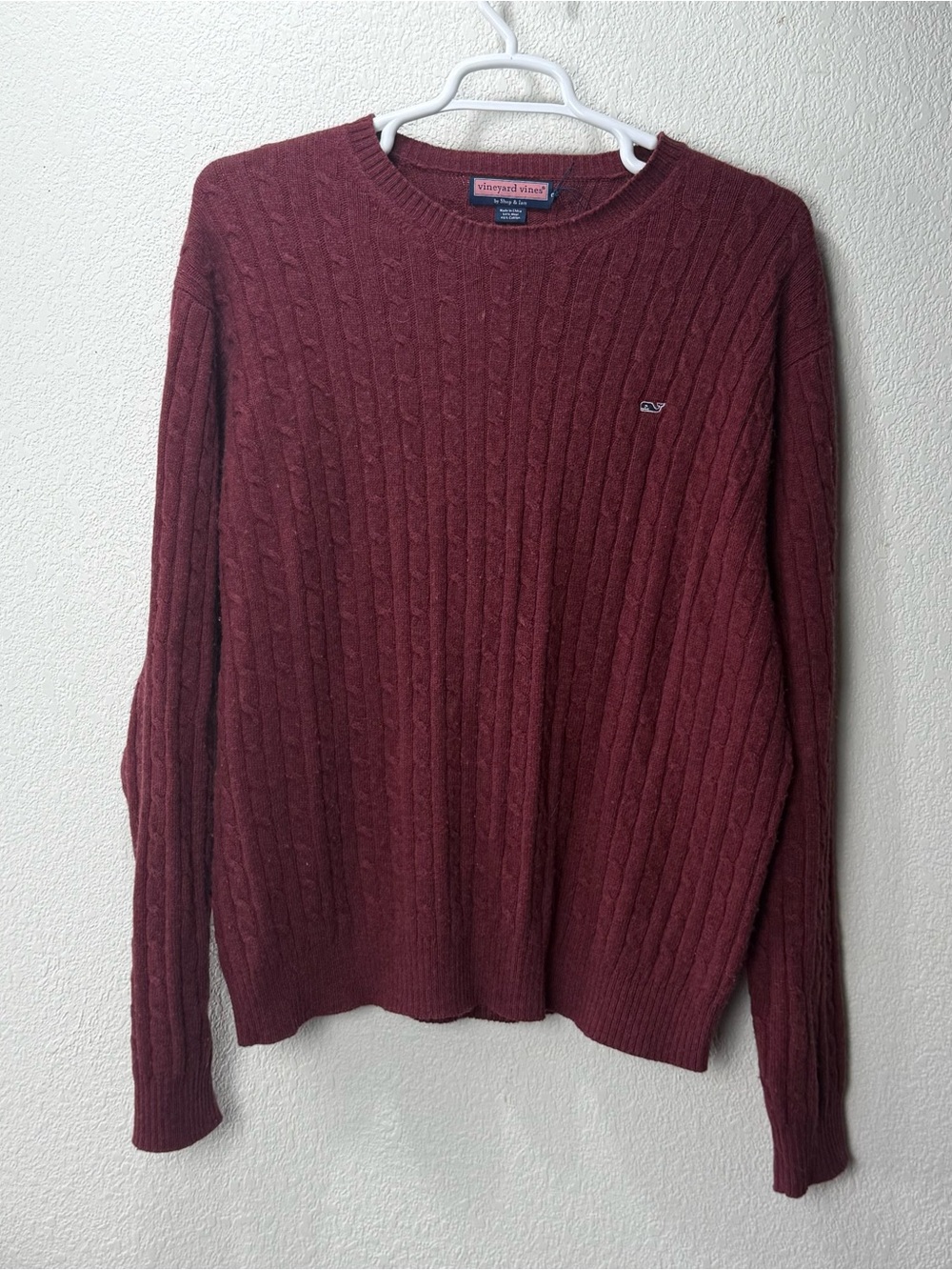 Vineyard Vines Sweater Mens XL Red Wool Cable Knit Crewneck Pullover Whale Logo